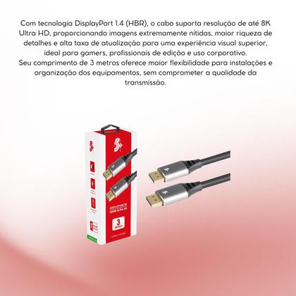 Imagem de Cabo Displayport 1.4 8K HDR 3m Profissional 5 Conectores Ouro e Metal 0187500