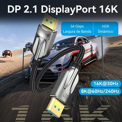 Imagem de Cabo Displayport 2.1 16k 52gbps 16k 30Hz 8k 240hz 5 Metros