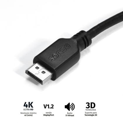 Imagem de Cabo Displayport Macho Para Displayport Macho 2 Metros V1.2 - Pdpm-2