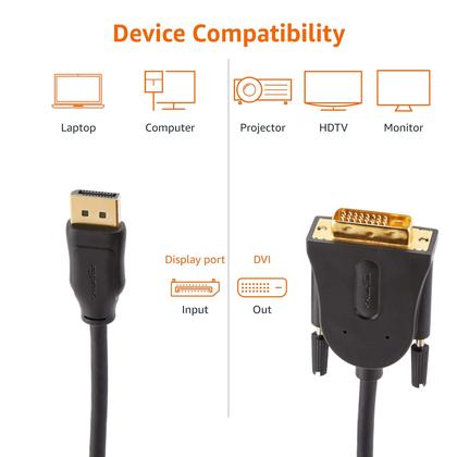 Imagem de Cabo DisplayPort para DVI Amazon Basics, pacote com 10 unidades, 1,8 m, preto