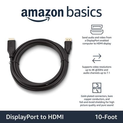 Imagem de Cabo DisplayPort para HDMI 4K @30Hz Amazon Basics 3m - pacote com 5