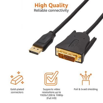 Imagem de Cabo DisplayPort para monitor DVI Amazon Basics, pacote com 10 unidades de 1,8 m