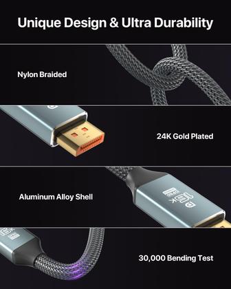 Imagem de Cabo DisplayPort VisionSync 2.1 16K @60Hz 10 pés para jogos