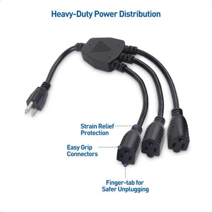 Imagem de Cabo divisor de alimentação Pacote com 2 cabos e 3 tomadas de 1,5 pés