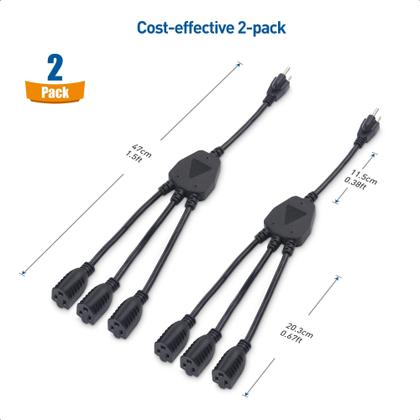 Imagem de Cabo divisor de alimentação Pacote com 2 cabos e 3 tomadas de 1,5 pés