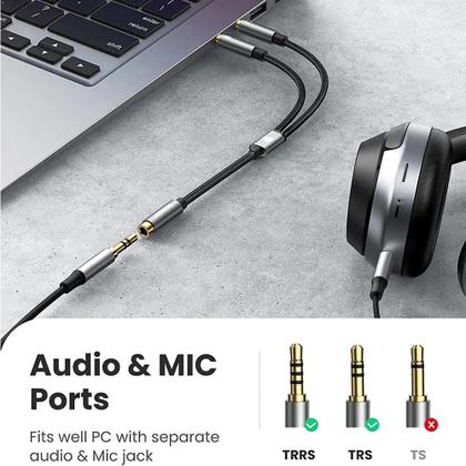 Imagem de Cabo divisor de Fone e Microfone P3 fêmea para P2 macho Ugreen AV140