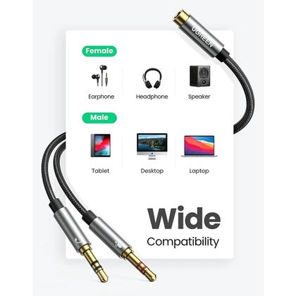 Imagem de Cabo divisor de Fone e Microfone P3 fêmea para P2 macho Ugreen AV140
