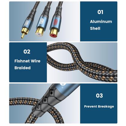 Imagem de Cabo divisor RCA EMK, 1 macho para 2 fêmeas, 30 cm, nylon trançado