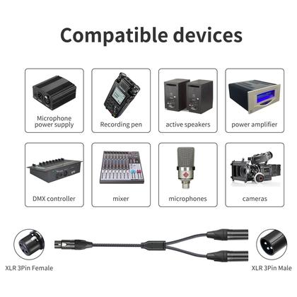 Imagem de Cabo divisor XLR fêmea para duplo XLR macho Y HUALEU 3,3 pés