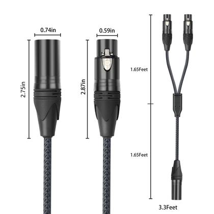 Imagem de Cabo divisor XLR HUALEU 1 macho para 2 fêmeas de 1 m