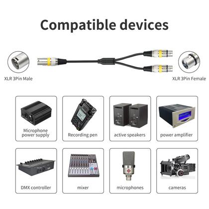 Imagem de Cabo divisor XLR Y HUALEU 45 cm, 1 macho para 2 fêmeas, pacote com 5