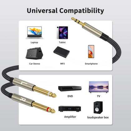 Imagem de Cabo Divisor ZTOXLR 3,5mm (1/8”) TRS para 2x 6,35mm (1/4”) TS Mono