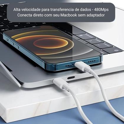 Imagem de Cabo do Carregador 2 Metros Tipo C Lightning compatível iPhone XR 11 12 13 14 Turbo Carga Rapida