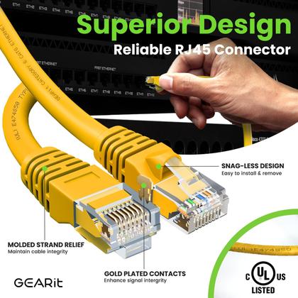 Imagem de Cabo Ethernet GearIt Cat 6 15 pés (4,5 m), pacote com 10 Gbps RJ45 amarelo