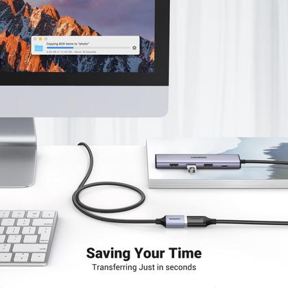 Imagem de Cabo Extensão USB 3.0 UGREEN (1,8m) - Pacote com 2 - Nylon Trançado