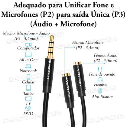 Imagem de Cabo Extensor 3.5mm P3 Macho P/ Fone Microfone 0,3m Vention