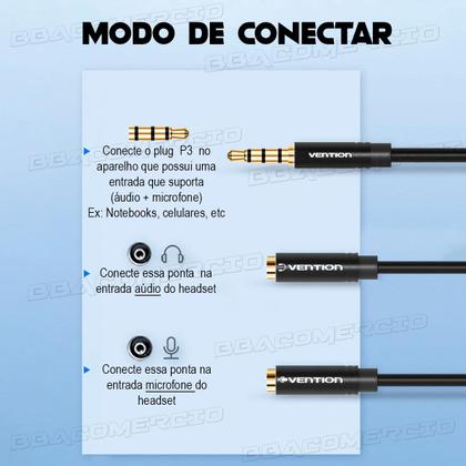 Imagem de Cabo Extensor 3.5mm P3 Macho P/ Fone Microfone 0,3m Vention