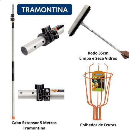 Imagem de Cabo Extensor 5 Metros Tramontina com Rodo 35cm Limpa Teto e Colhedor Frutas