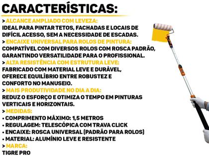 Imagem de Cabo Extensor Alumínio Prolongador Ajustável Para Limpeza Rolo De Pintura 1,5 Metros Profissional Tigre