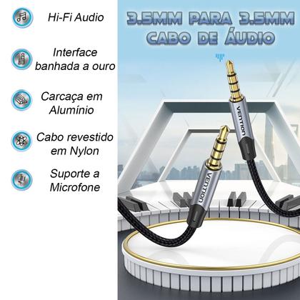 Imagem de Cabo Extensor Áudio Fone Microfone Stereo P3 x P3 3.5mm 0,5m
