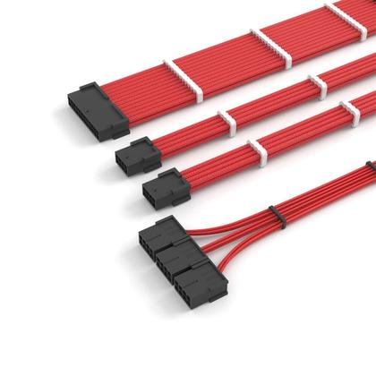 Imagem de Cabo Extensor de Fonte Sleeved Redragon, 4 em 1, 24p ATX, 2x 4+4p CPU, 3x 8p PCIe para 12VHPWR, Vermelho - RD-GCP07