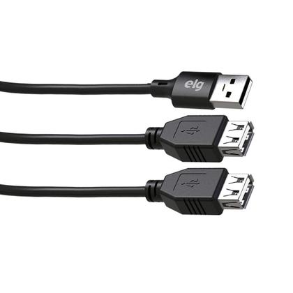 Imagem de Cabo Extensor ELG USB 2.0 e com 1 Porta Macho e 2 Fêmeas, 1.5m, Preto - USBY2