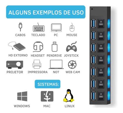 Imagem de Cabo Extensor Hub 7 Portas Régua Usb 3.0 Alta Velocidade