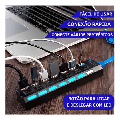 Imagem de Cabo Extensor Hub 7 Portas Régua Usb 3.0 Alta Velocidade