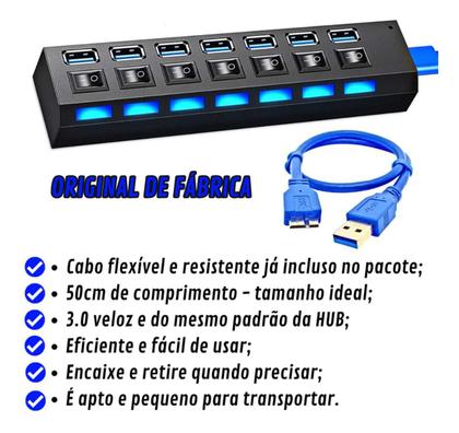 Imagem de Cabo Extensor Hub 7 Portas Régua Usb 3.0 Alta Velocidade