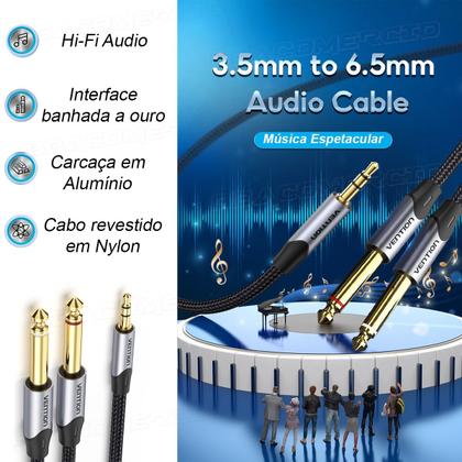 Imagem de Cabo Extensor P2 3.5mm para Duplo P10 6.5mm Mono 0,5m 50cm