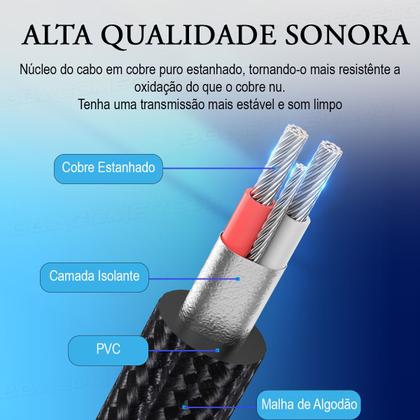 Imagem de Cabo Extensor P2 3.5mm para Duplo P10 6.5mm Mono 0,5m 50cm