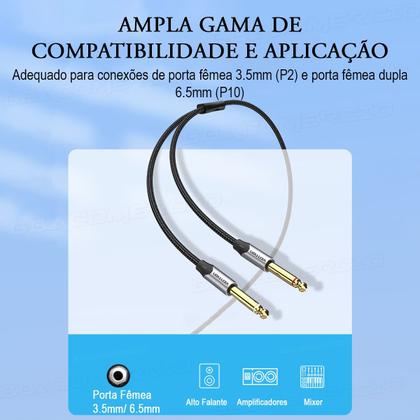 Imagem de Cabo Extensor P2 3.5mm para Duplo P10 6.5mm Mono 0,5m 50cm