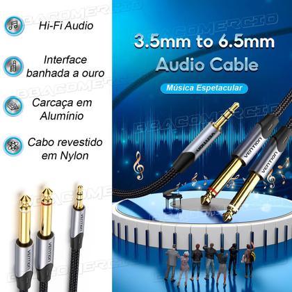 Imagem de Cabo Extensor P2 3.5mm para Duplo P10 6.5mm Mono 5 Metros
