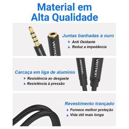 Imagem de Cabo extensor P3 3,5mm Suporta Fone e Microfone Lapela 3m