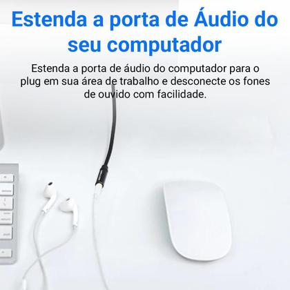 Imagem de Cabo extensor P3 3,5mm Suporta Fone e Microfone Lapela 3m