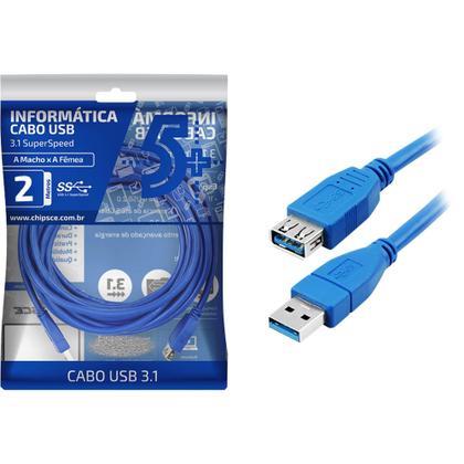 Imagem de Cabo Extensor Usb 2 Metro 3.1 / 3.0 2m Macho X Fêmea 5gbits