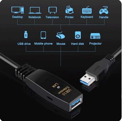 Imagem de Cabo extensor usb 3.0 c/ repetidor de sinal 30 metros