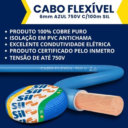 Imagem de Cabo Flexivel 6mm Azul 100m 750v Sil