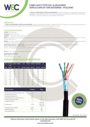 Imagem de Cabo FTP 4Px24AWG Cat5e blindado capa dupla - USO EXTERNO - (50 Metros).