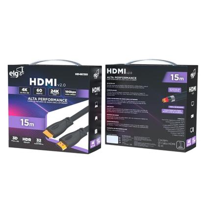 Imagem de Cabo HDMI 2.0 4K Ultra HD ELG, 15 Metros, 3D Ready, Preto - HD4K150
