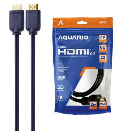 Imagem de Cabo Hdmi 2.0 Aquário 4K02 4k 2 Metros 3D 19 Pinos
