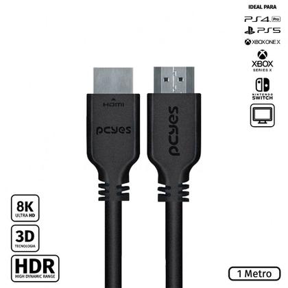 Imagem de Cabo HDMI 2.1 UltraHD PCYes, 4K 144hz, 1 Metro, Preto - PHM21-1