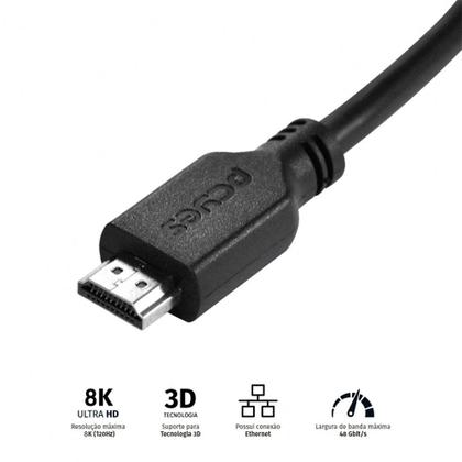 Imagem de Cabo HDMI 2.1 UltraHD PCYes, 4K 144hz, 1 Metro, Preto - PHM21-1