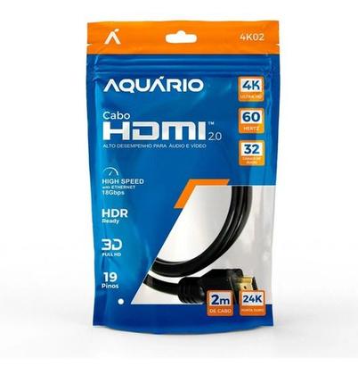Imagem de Cabo Hdmi 2 Metros 2.0 4k Blindado Ponta Ouro Alta Performace Tvs Games Som Original Aquário 3 Anos de Garantia