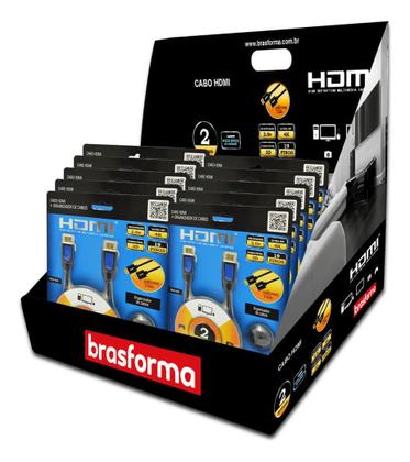 Imagem de Cabo Hdmi 2 Metros 4K Banhado a Ouro Com 2 Organizadores De Cabos HDMI 6002 Brasforma