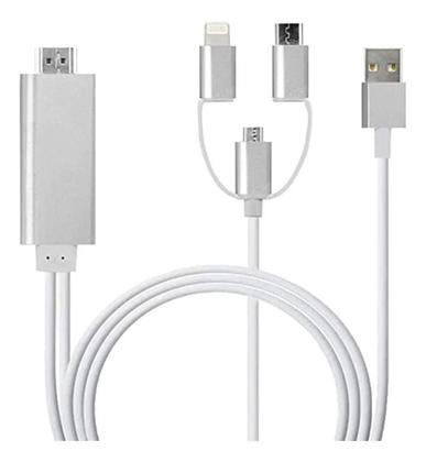 Imagem de Cabo Hdmi 2k 1080p 3x1 Tipo C Micro Usb V8 Lightningg Para Hdmi Adaptador hdmi Cabo Conversor de Vídeo para Espelhamento e Carregamento