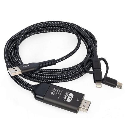 Imagem de Cabo HDMI 3 em 1 Tipo-C Lightning MicroUSB/V8 TV/Projetor