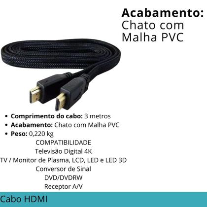 Imagem de Cabo HDMI 3 Metros 4K HDR Alta Velocidade Filmes TV