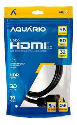 Imagem de Cabo Hdmi 5 Metros 2.0 4k Blindado Ponta Ouro Alta Performace Tvs Games Som Original Aquário 3 Anos de Garantia