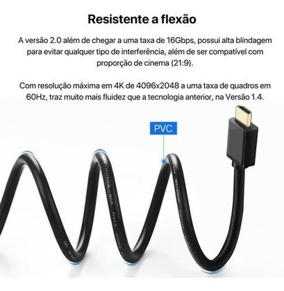 Imagem de Cabo Hdmi 5 Metros 2.0 4k Blindado Ponta Ouro Alta Performace Tvs Games Som Original Aquário 3 Anos de Garantia